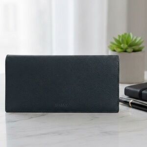 BALLY Switzerland Leather Continental Wallet‎ Black Long Logo Luxury Baliro